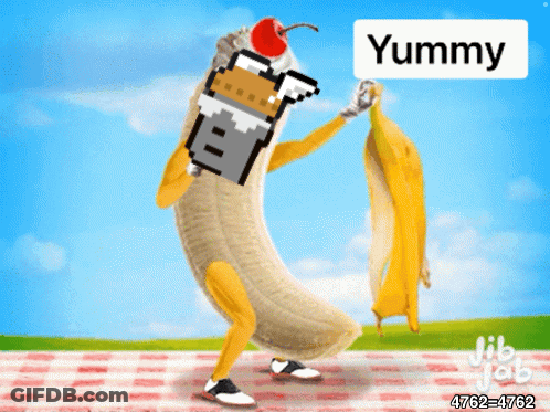 Banana Holding Milkshake With Cherry Saying Yummy GIF