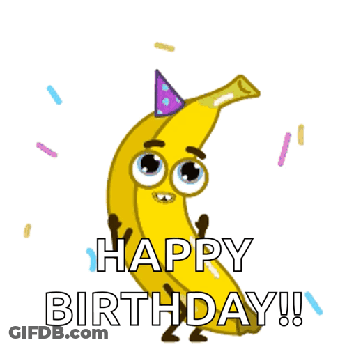 Banana In Party Hat Saying Happy Birthday GIF