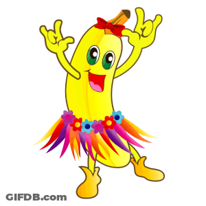 Banana Wearing Hula Skirt And Boots GIF