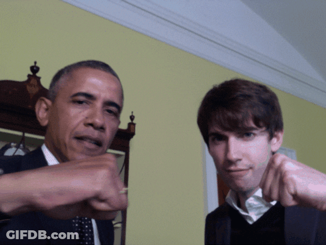Barack Obama And  David Karp Fist Bump In Front Of Camera GIF