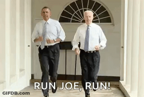 Barack Obama And Joe Biden Running Down Hallway GIF