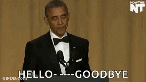 Barack Obama Is Giving A Speech In Front Of A Microphone And Saying `` Hello - Goodbye '' . GIF