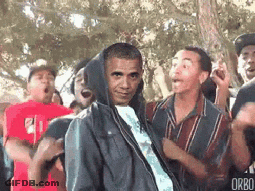 Obama Dancing With Group In Hooded Jacket GIF