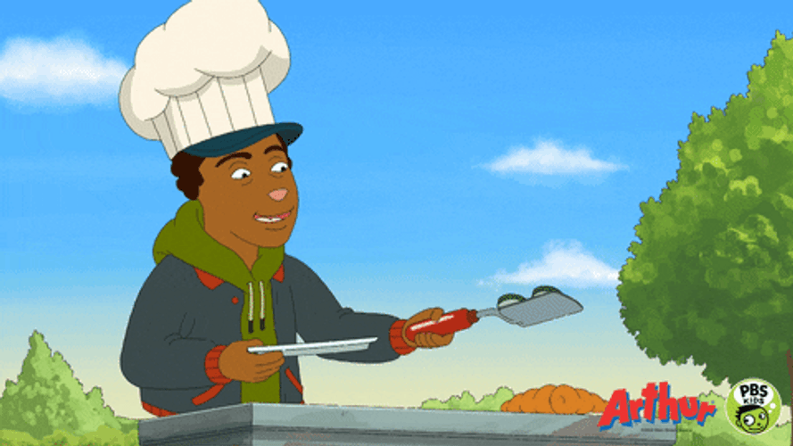 Barbecue Grill Animated Chef Tossing Food GIF