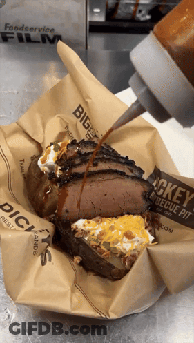 Barbecue Sauce Poured Over Beef Slice GIF