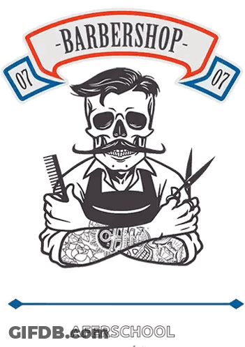 Barbershop Logo Skull Holding Comb And Scissors GIF