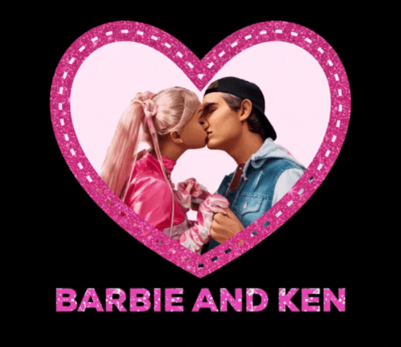 Barbie And Ken Kissing Heart Design GIF