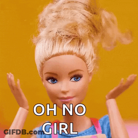Barbie Doll Holding Hands Up Saying Oh No Girl GIF