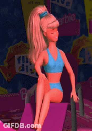 Barbie Doll In Blue Bikini Sitting GIF