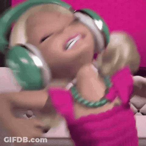 Barbie Doll In Green Headphones Dancing And Smiling GIF