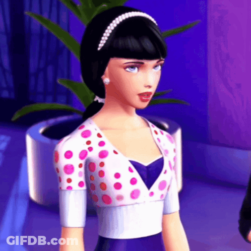 Barbie Doll In Polka Dot Top And Purple Dress GIF