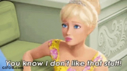 Barbie Doll Sitting On Couch Saying You Know I Don't Like That Stuff GIF