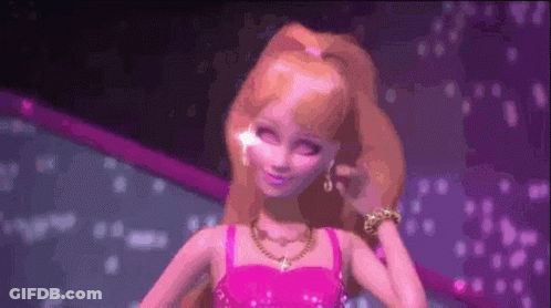 Barbie Doll Standing In Front Of Purple Background GIF