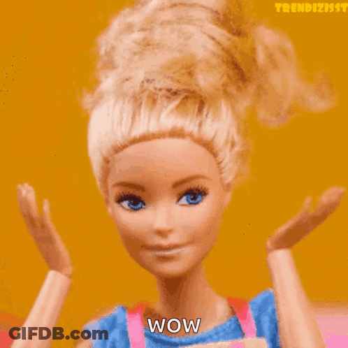 Barbie Doll Surprised With Hands Up GIF