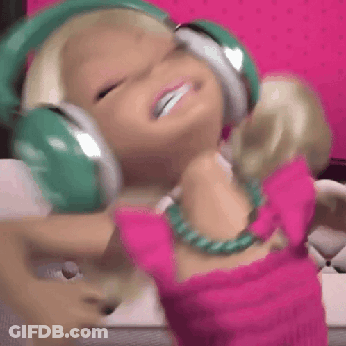 Barbie Doll Wearing Green Headphones GIF