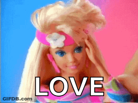 Barbie Doll With Pink Flower Headband GIF