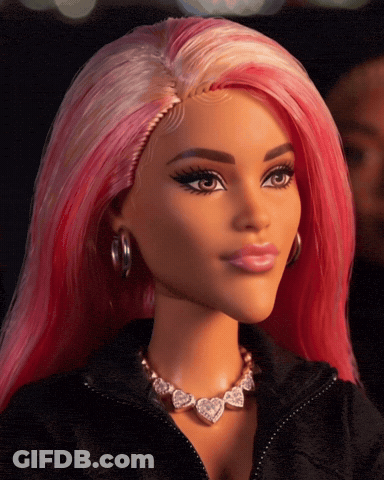 Barbie Doll With Pink Hair And Heart Necklace GIF