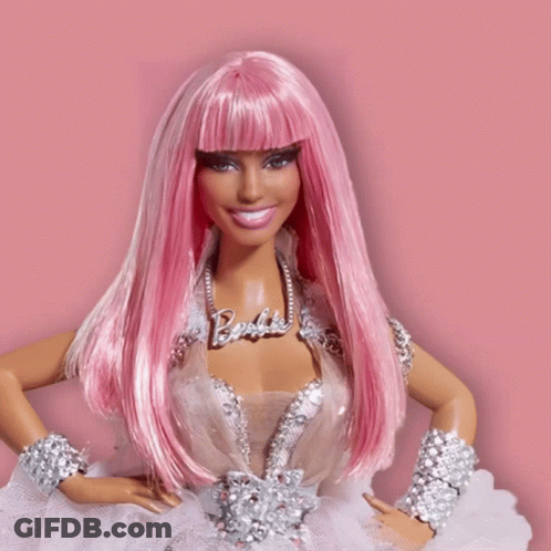 Barbie Doll With Pink Hair And Necklace GIF