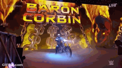 Baron Corbin Riding Motorcycle Through Gate GIF