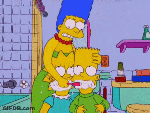Bart And Marge Simpson Brushing Teeth GIF
