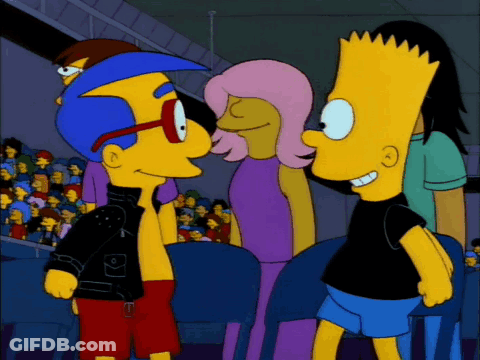 Bart And Milhouse Simpson Facing Crowd GIF