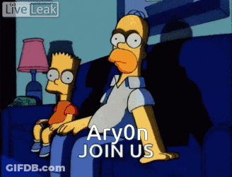 Bart Simpson And Homer Simpson Are Sitting On A Couch With The Words Aryon Join Us GIF