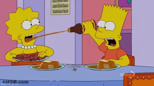 Bart Simpson And Lisa Simpson Are Sitting At A Table Eating Pancakes GIF