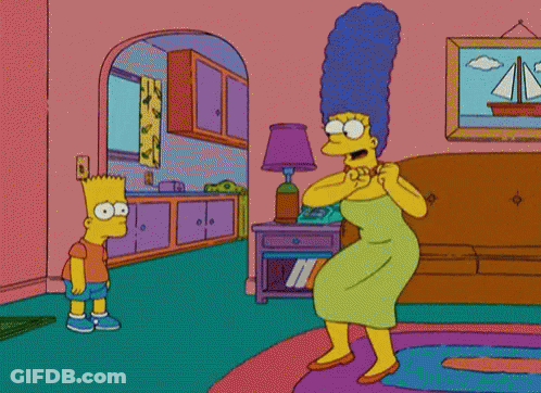 Bart Simpson And Marge Simpson Standing In Living Room GIF