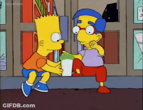 Bart Simpson And Milhouse Simpson Sitting On Sidewalk GIF
