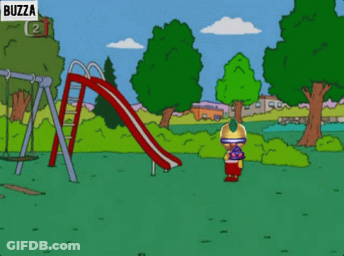 Bart Simpson At Slide With Buzza Sign GIF