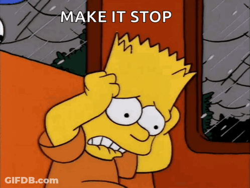 Bart Simpson Covering His Ears With His Hands And The Words Make It Stop Below Him GIF