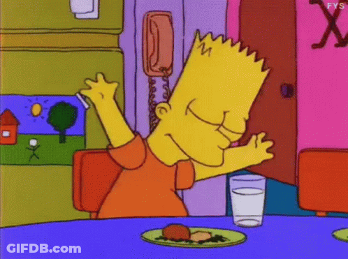 Bart Simpson From The Simpsons Is Sitting At A Table With A Plate Of Food And A Glass Of Milk . GIF