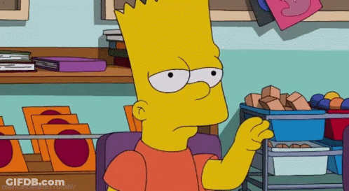 Bart Simpson From The Simpsons Is Sitting In Front Of A Shelf Of Books GIF