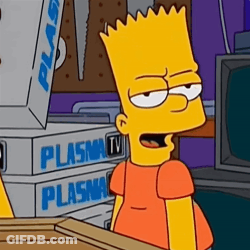 Bart Simpson From The Simpsons Is Sitting In Front Of A Stack Of Plasma TV Boxes GIF