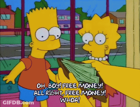 Bart Simpson Giving Wallet To Woman Saying Free Money GIF