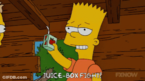 Bart Simpson Holding Apple Juice Saying Juice-Box Fight GIF