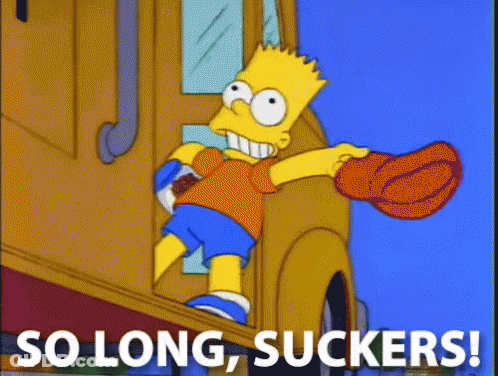 Bart Simpson Holding Baseball Cap Saying So Long Suckers GIF