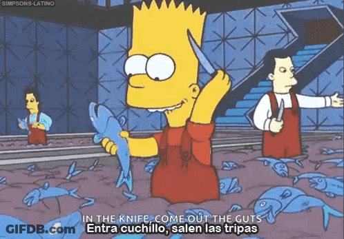Bart Simpson Holding Knife Saying In The Knife Come Out The Guts GIF