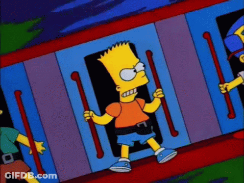 Bart Simpson Holding Train Handles While Another Watches GIF