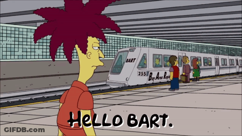 Bart Simpson In Front Of Train With Bart GIF