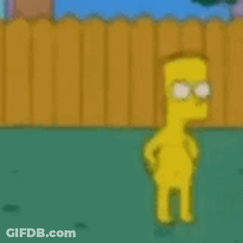 Bart Simpson In Grass Near Wooden Fence GIF
