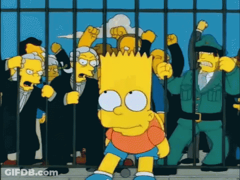 Bart Simpson In Jail Cell With Crowd Behind Bars GIF