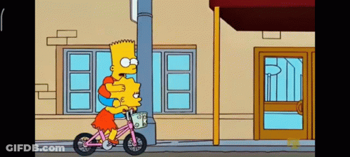 Bart Simpson Is Carrying Lisa Simpson On His Back While Riding A Bicycle . GIF