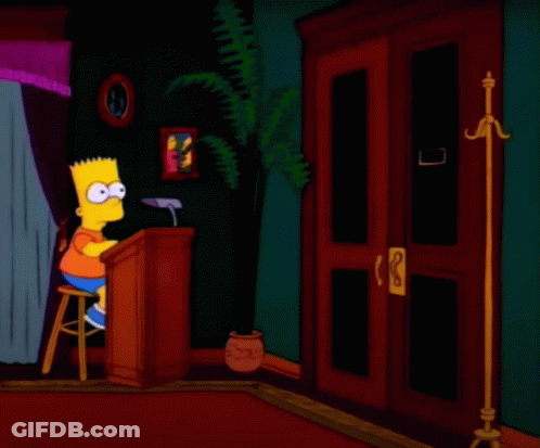 Bart Simpson Is Giving A Speech At A Podium While Mr. Simpson Is Standing In Front Of A Door GIF
