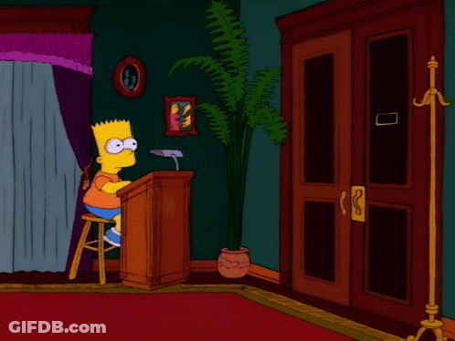 Bart Simpson Is Giving A Speech In Front Of A Podium With The Number 2222 On It GIF