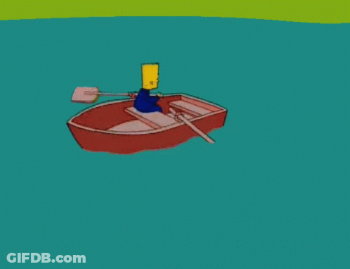 Bart Simpson Is Rowing A Boat With A Paddle GIF
