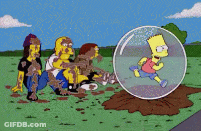 Bart Simpson Is Running Through A Clear Bubble Surrounded By Muddy People GIF