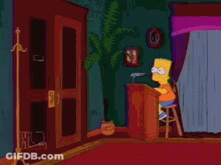 Bart Simpson Is Sitting At A Desk In A Room While A Man In A Hat Stands In The Doorway GIF