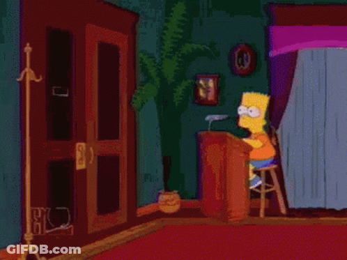 Bart Simpson Is Sitting At A Desk In A Room While A Man In A Hat Stands In The Doorway GIF