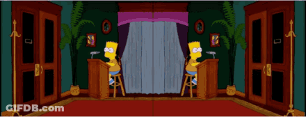 Bart Simpson Is Sitting At A Desk In Front Of A Microphone In A Room With A Door That Has The Number 275 On It GIF